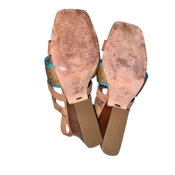 Designer Donald J. Pliner gold teal leather heels women’s size 8.5 - Picture 13 of 15